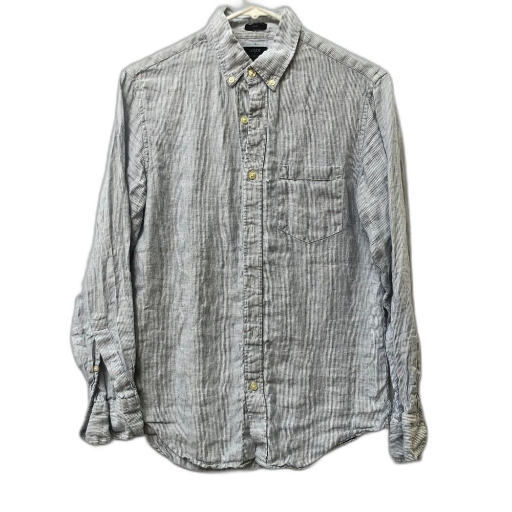 J.Crew  Button Down Long sleeve Striped Men 100% LINEN SIZE  S